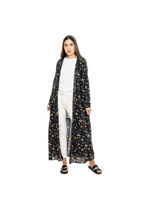 Kimono Largo Estampado Mini Print Con Corte Y Recogido En Parte Inferior Color Blue