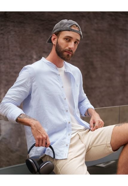 Camisa Manga Larga Cuello Nerú Color Blue