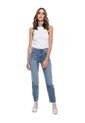 High Waist Straight Fit Jeans Tono Medio Con Botonadura Interna Color Blue de Color Blue