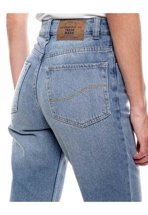High Waist Straight Fit Jeans Tono Medio Con Botonadura Interna Color Blue