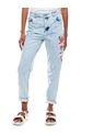 High Waist Straight Fit Jeans Tono Medio Con Bordado De Flores Y Botonadura Interna Color Blue de Color Blue