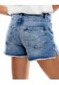 Shorts High Waist Con Ruedo Al Corte Color Blue de Color Blue