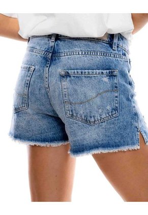 Shorts High Waist Con Ruedo Al Corte Color Blue