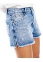 Shorts High Waist Con Ruedo Al Corte Color Blue de Color Blue