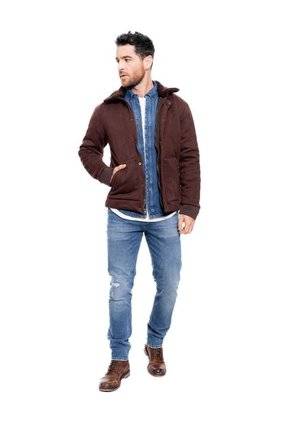 Chaqueta Trucker Con Cuello Ovejero Color Blue