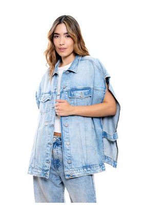 Chaleco En Denim Oversized Con Aberturas Laterales Color Blue