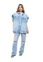 Chaleco En Denim Oversized Con Aberturas Laterales Color Blue de Color Blue