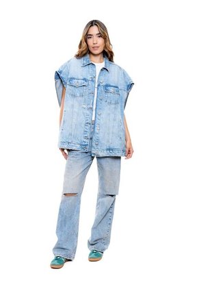 Chaleco En Denim Oversized Con Aberturas Laterales Color Blue