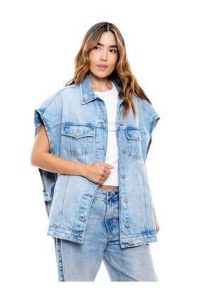 Chaleco En Denim Oversized Con Aberturas Laterales Color Blue