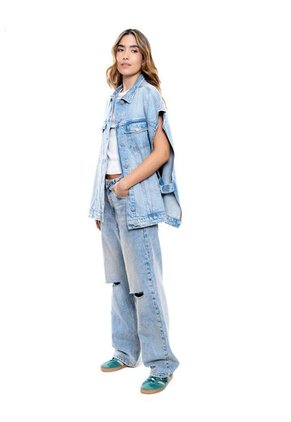 Chaleco En Denim Oversized Con Aberturas Laterales Color Blue