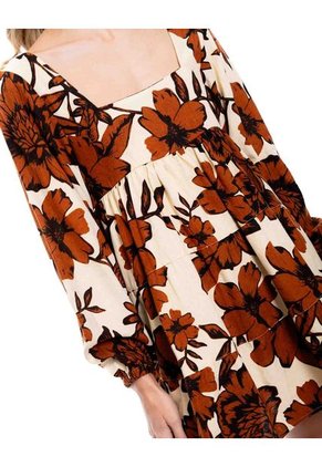 Vestido Corto Manga Larga Con Estampado De Flores Color Blue