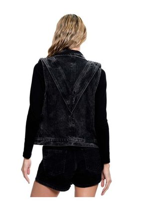 Chaleco En Black Denim Con Cortes Color Blue