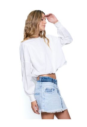 Camisa Manga Larga Con Cuello, Puños En Rib Y Ruedo Recogido Color Blue