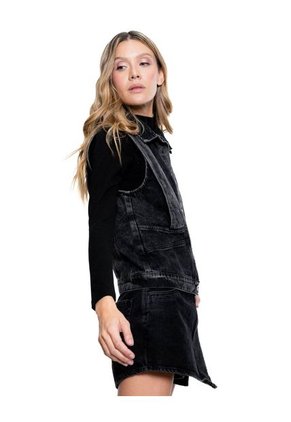 Chaleco En Black Denim Con Cortes Color Blue