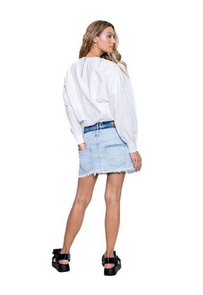 Camisa Manga Larga Con Cuello, Puños En Rib Y Ruedo Recogido Color Blue