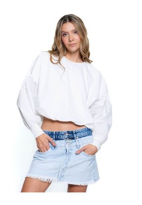 Camisa Manga Larga Con Cuello, Puños En Rib Y Ruedo Recogido Color Blue