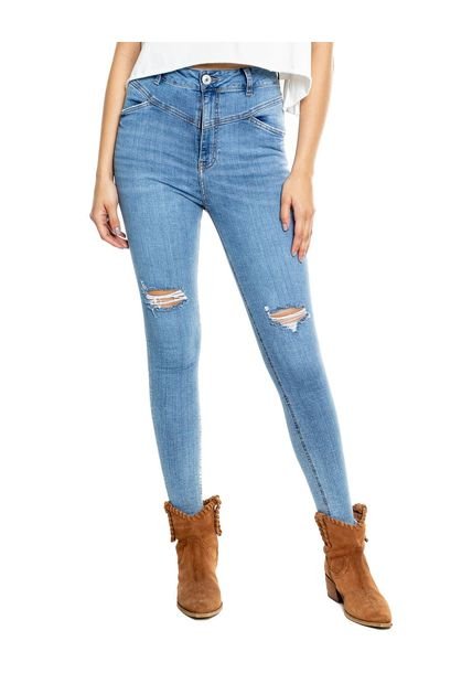 High Waist Skinny Jeans Tono Medio Con Rotos Color Blue - Compra Ahora |  Dafiti Colombia