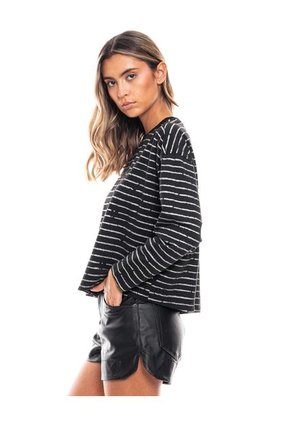 Camiseta Manga Larga Estampado A Rayas Con Brillo Color Blue