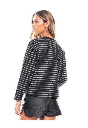 Camiseta Manga Larga Estampado A Rayas Con Brillo Color Blue