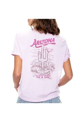 Camiseta Cuello Redondo Con Mangas Dobladas Y Estampado En Frente Y Espalda Color Blue