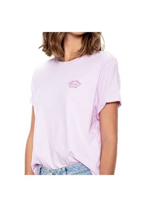 Camiseta Cuello Redondo Con Mangas Dobladas Y Estampado En Frente Y Espalda Color Blue