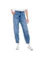 High Waist Slouchy Jeans Tono Medio Con Pinzas En Bota Color Blue de Color Blue