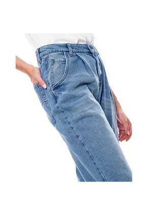 High Waist Slouchy Jeans Tono Medio Con Pinzas En Bota Color Blue