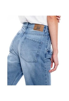 High Waist Slouchy Jeans Tono Medio Con Pinzas En Bota Color Blue