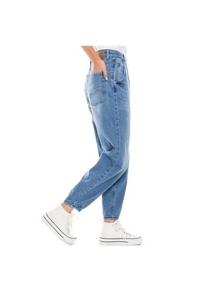 High Waist Slouchy Jeans Tono Medio Con Pinzas En Bota Color Blue