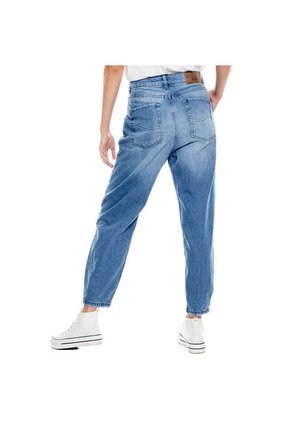 High Waist Slouchy Jeans Tono Medio Con Pinzas En Bota Color Blue