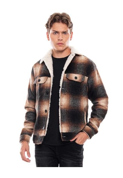 Chaqueta Ovejera A Cuadros Con Tapas Y Bolsillos Delanteros Color Blue