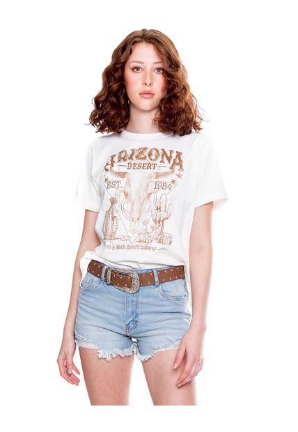 Camiseta Cuello Redondo Con Mangas Dobladas Y Estampado En Frente Color Blue