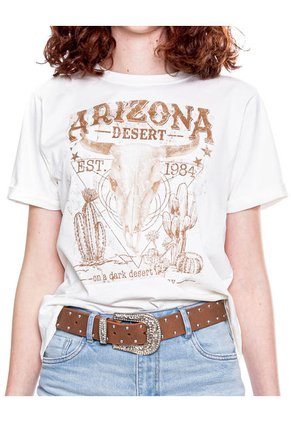 Camiseta Cuello Redondo Con Mangas Dobladas Y Estampado En Frente Color Blue