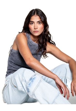 Camiseta Manga Sisa Teñido Acid Wash Color Blue