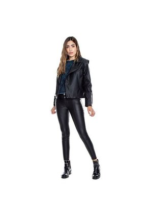 Chaqueta Biker Efecto Cuero + Pestañas Con Remaches Color Blue