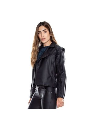 Chaqueta Biker Efecto Cuero + Pestañas Con Remaches Color Blue