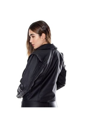 Chaqueta Biker Efecto Cuero + Pestañas Con Remaches Color Blue