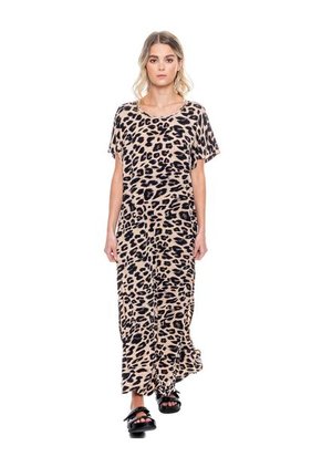Maxi Vestido De Manga Corta Estampado Animal Print Con Escote En Espalda Color Blue