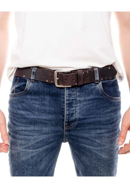 Correa En Cuero Acabado Envejecido Con Remaches Color Blue