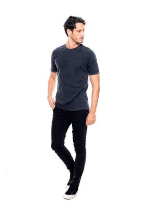 Camiseta Manga Corta Con Rib En Costados Teñido Old Wash Color Blue