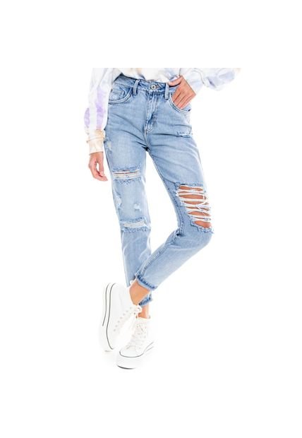 High Waist Mom Jeans Con Rotos Color Blue - Compra Ahora | Dafiti Colombia