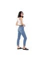 High Waist Straight Jeans Tono Medio Con Bota Desflecada Color Blue de Color Blue