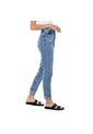 High Waist Straight Jeans Tono Medio Con Bota Desflecada Color Blue de Color Blue