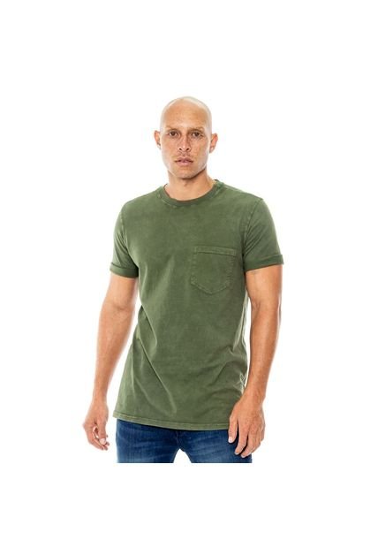 Camiseta Cuello Redondo Teñido Old Wash Con Bolsillo Y Mangas Dobladas Color Blue