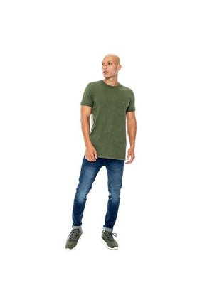 Camiseta Cuello Redondo Teñido Old Wash Con Bolsillo Y Mangas Dobladas Color Blue