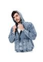 Chaqueta En Denim Con Capucha Bolsillos Delanteros Y Proceso De Lavandería Frost Color Blue de Color Blue
