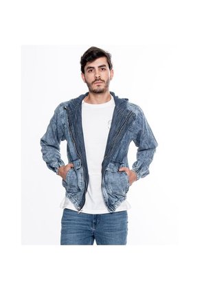 Chaqueta En Denim Con Capucha Bolsillos Delanteros Y Proceso De Lavandería Frost Color Blue