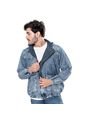 Chaqueta En Denim Con Capucha Bolsillos Delanteros Y Proceso De Lavandería Frost Color Blue de Color Blue