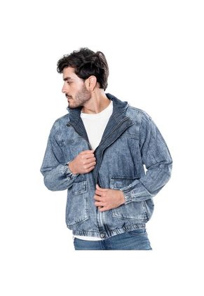 Chaqueta En Denim Con Capucha Bolsillos Delanteros Y Proceso De Lavandería Frost Color Blue