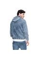 Chaqueta En Denim Con Capucha Bolsillos Delanteros Y Proceso De Lavandería Frost Color Blue de Color Blue